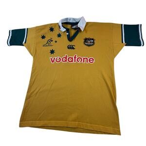 VINTAGE Y2K Wallabies Rugby Jersey Mens Large Yellow Australia Canterbury Polo